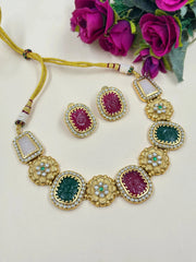 Designer Gold Plated Multi Color Antique Kundan Necklace Set 