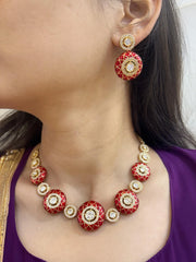 Designer Party Wear red Meenakaari Polki Necklace Set