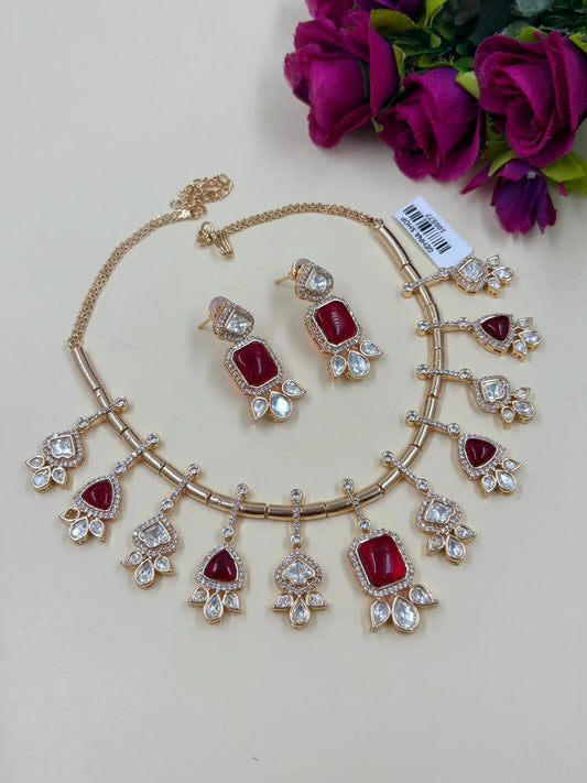 Designer Indo Western Polki Jewellery Set with red stones 