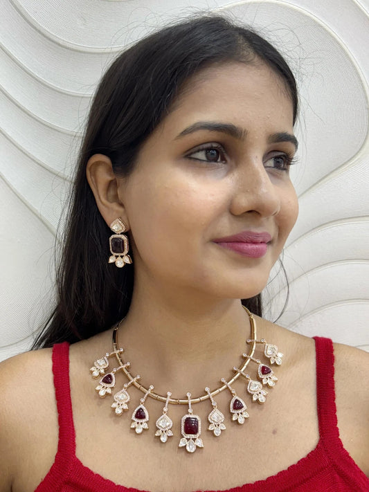 Designer Indo Western Polki Jewellery Set with red stones 