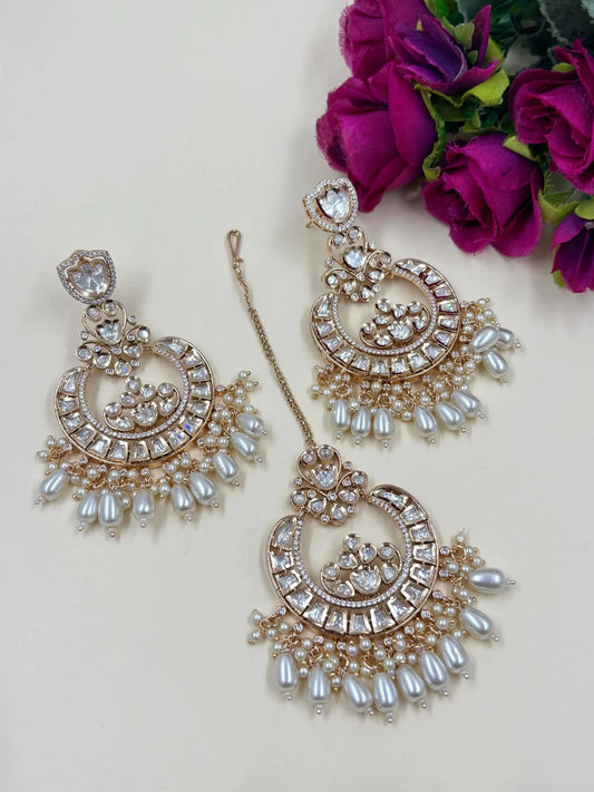 Traditional Premium Quality Big Pearls Chandbali Earrings With Pearl  Maang Tikka Online 