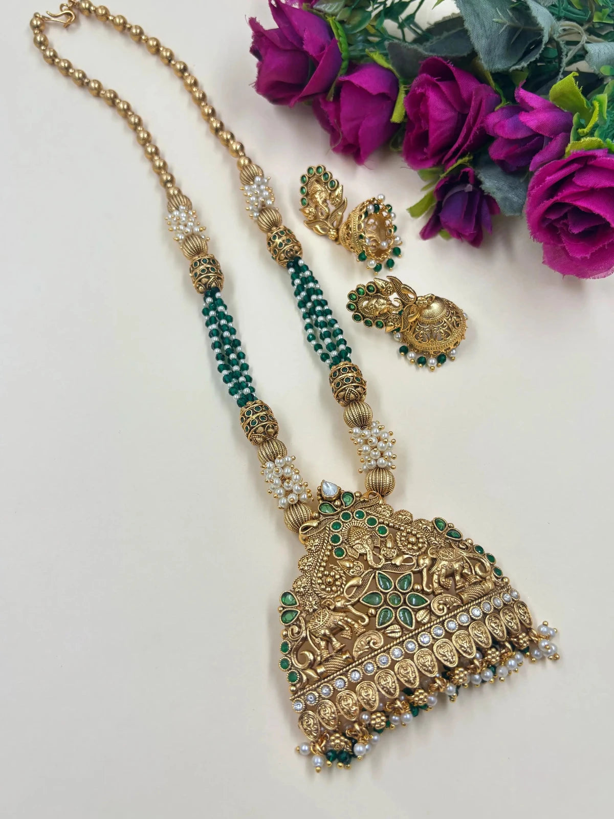 Gold Plated Antique Lord Ganpati Temple Jewellery Necklace