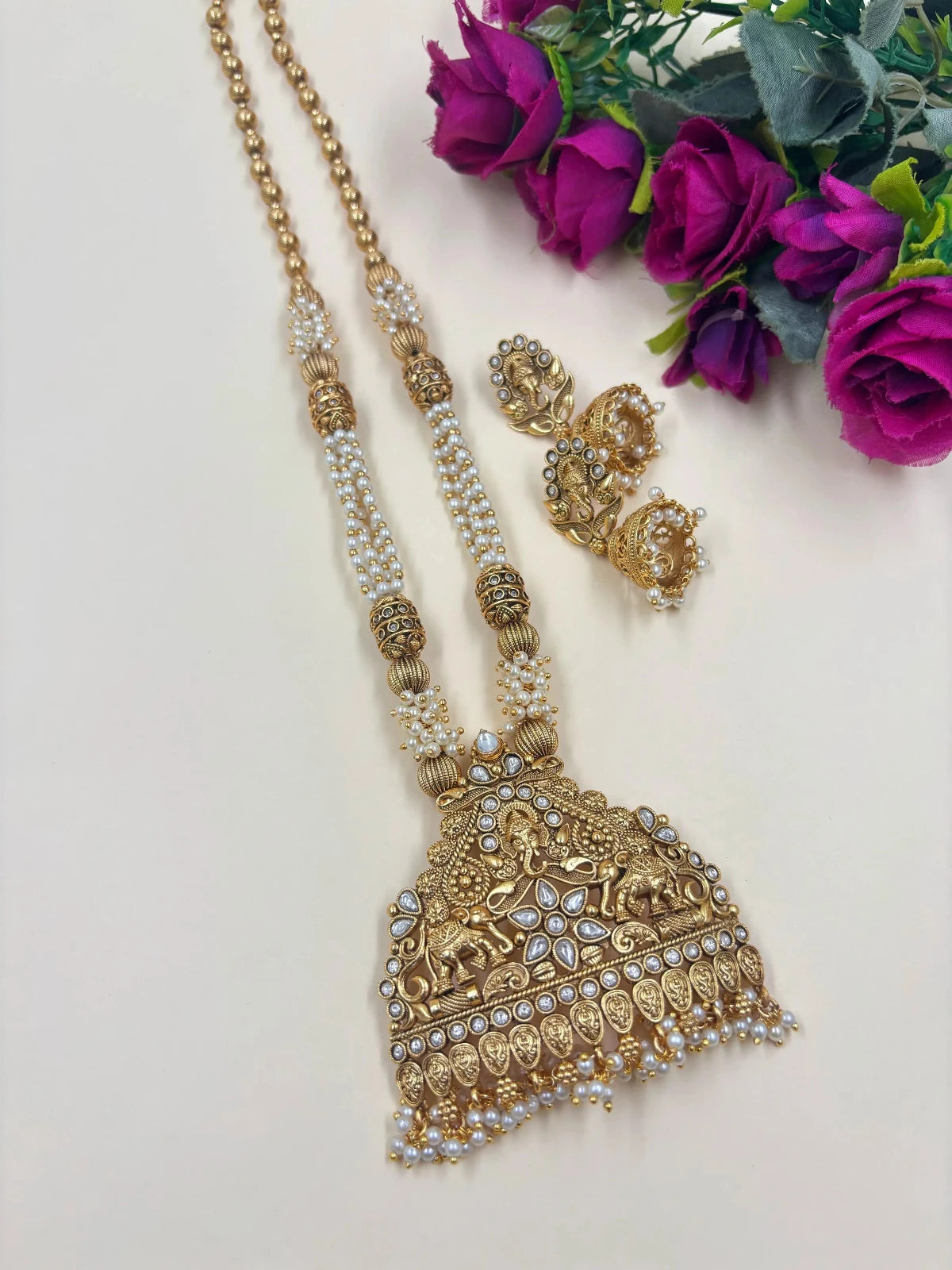 Gold Plated Antique Lord Ganpati Temple Jewellery Necklace