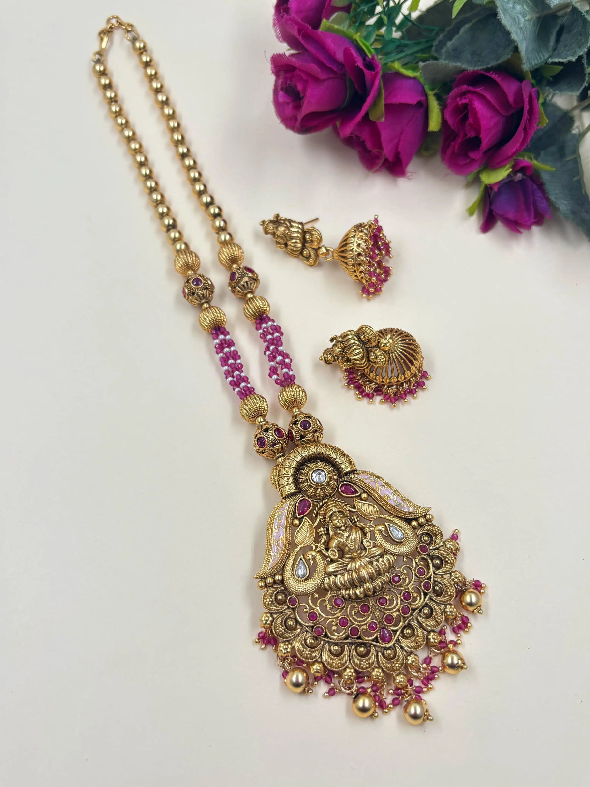 Traditional Artificial Antique Golden Lakshmi Devi Temple Jewellery Set