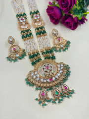 Rukmani Artificial Antique Gold Long Green Wedding Jewellery Set 