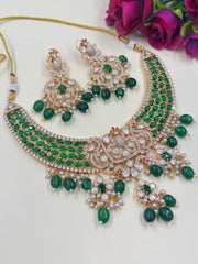 Mayuri Designer Mossanite Polki Green Stones Hasli Necklace Set