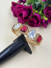 Designer Party Wear Women Ruby Pink Polki Bracelet