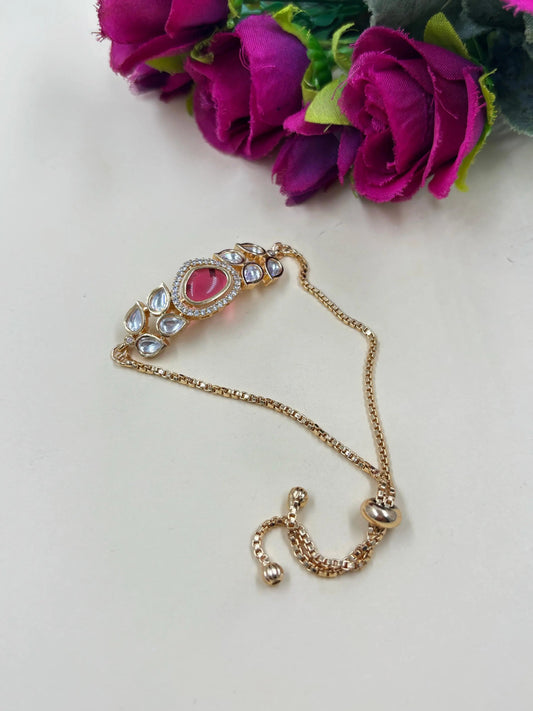 Delicate Rubyuu STone Kundan Bracelet With Adjustable Chain