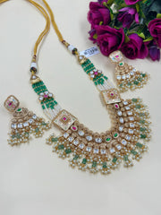 Traditional Antique Necklace Set With Kundan And Pearls