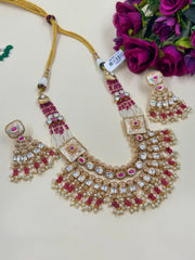 Traditional Antique Necklace Set With Kundan And Pearls