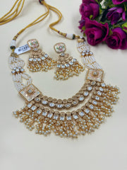 Traditional Antique Necklace Set With Kundan And Pearls