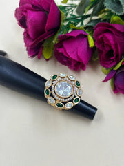 Elegant Rose Gold Finish AD And Kundan Adjustable Finger Ring For Weddings And Parties