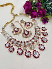 Designer Ruby Red Kundan Bridal Necklace Set With Tikka – Luxury Wedding Jewelry Set