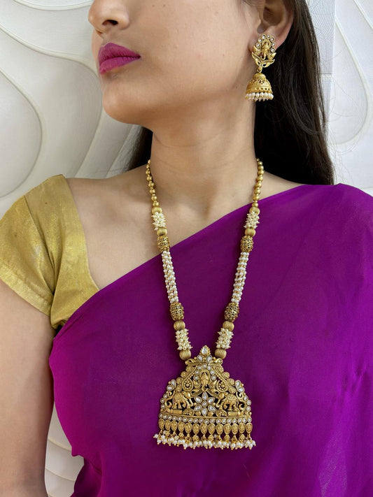 Gold Plated Antique Lord Ganpati Temple Jewellery Necklace Set | South Indian Jewelry