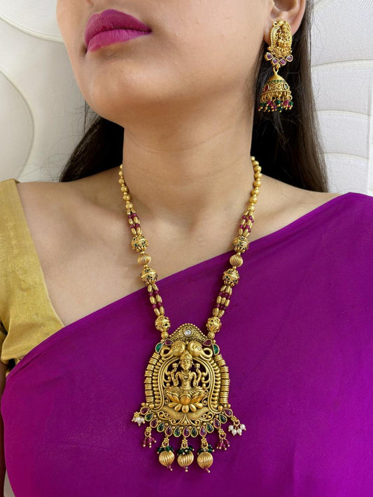 Traditional South Indian Goddess Lakshmi Temple Jewellery Set