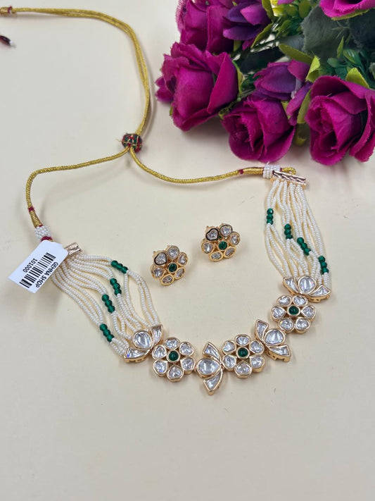 Modern Kundan And Pearl Choker Necklace Set | Contemporary Indian Choker Jewelry