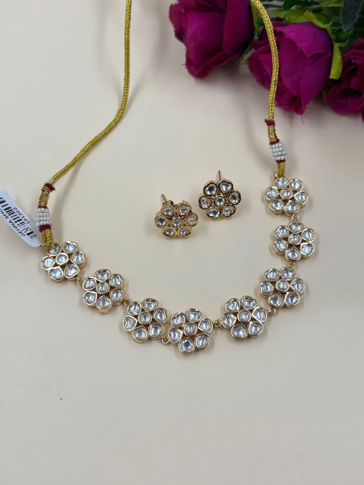 Floral Kundan Choker Necklace Set | Simple Choker Set For Women