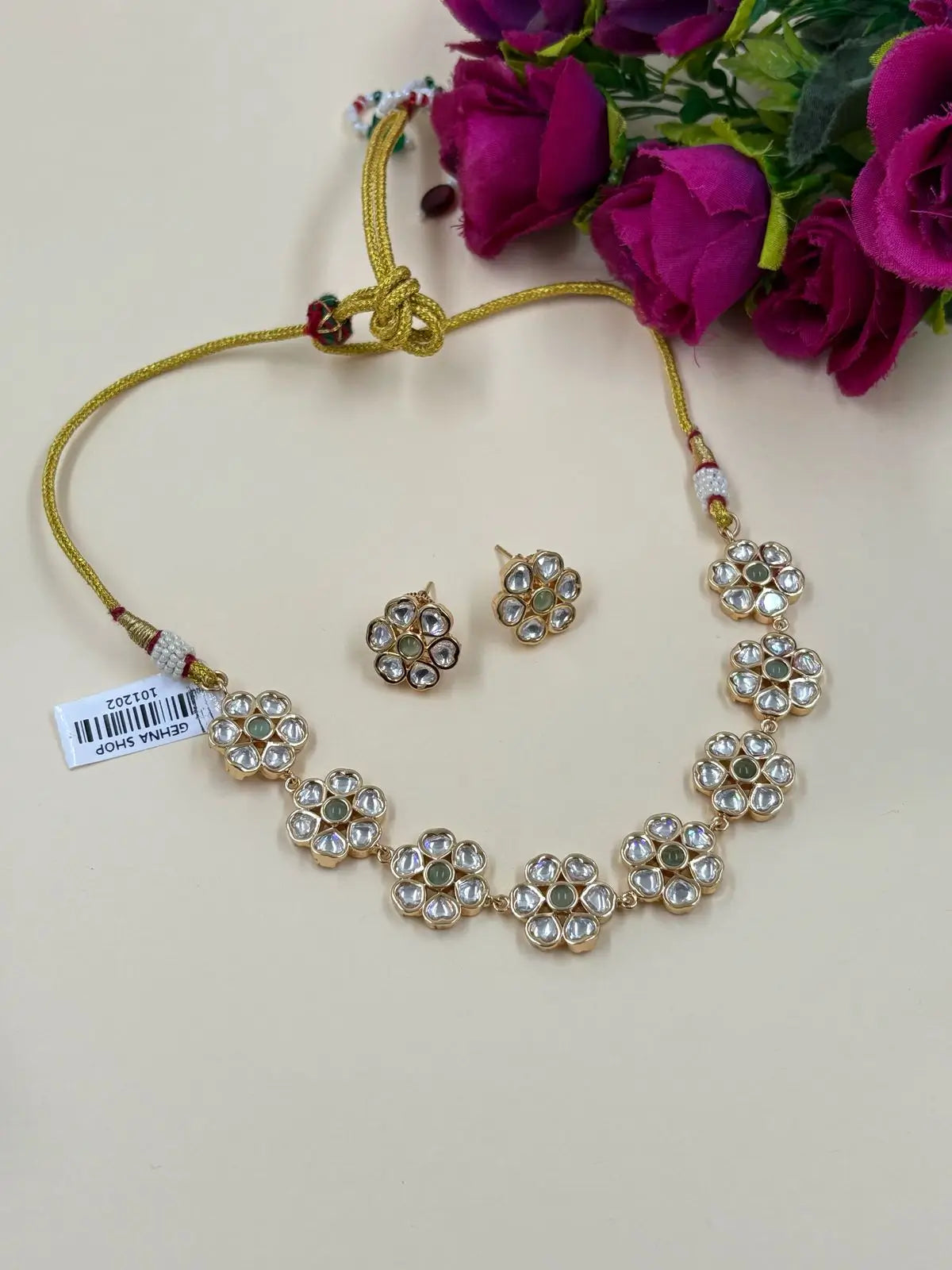 Floral Kundan Choker Necklace Set | Simple Choker Set For Women