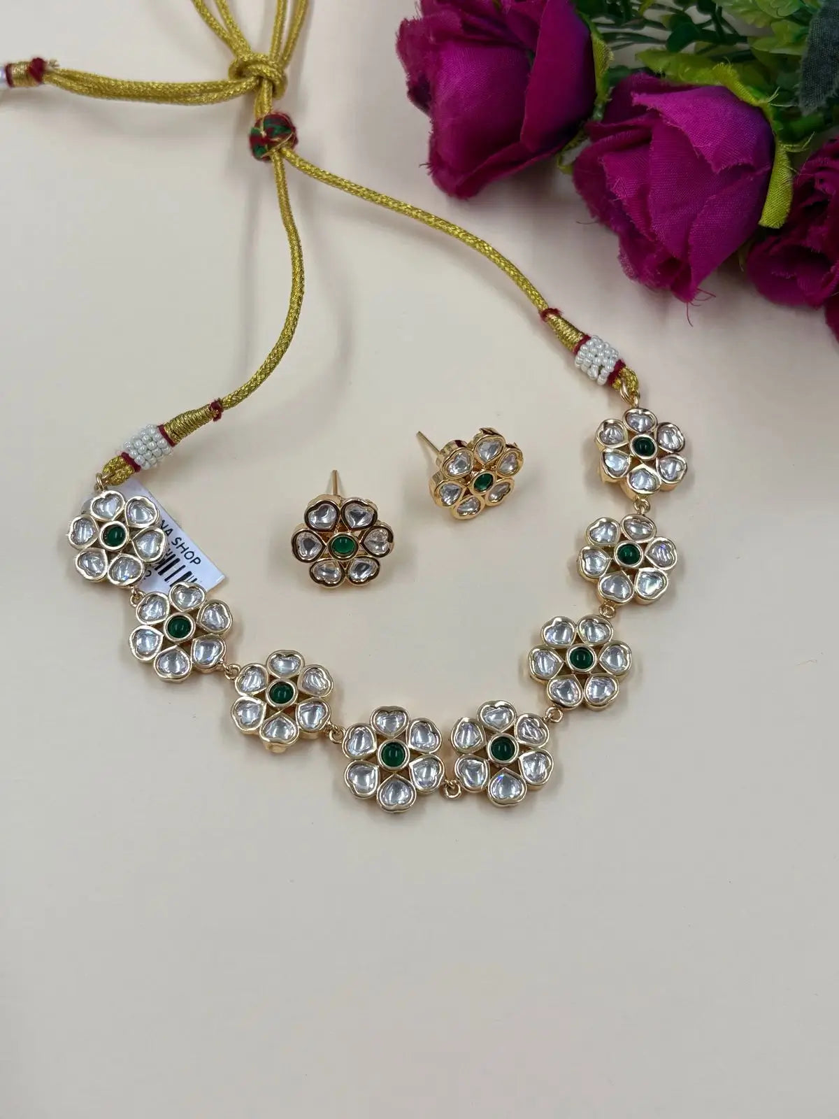 Floral Kundan Choker Necklace Set | Simple Choker Set For Women