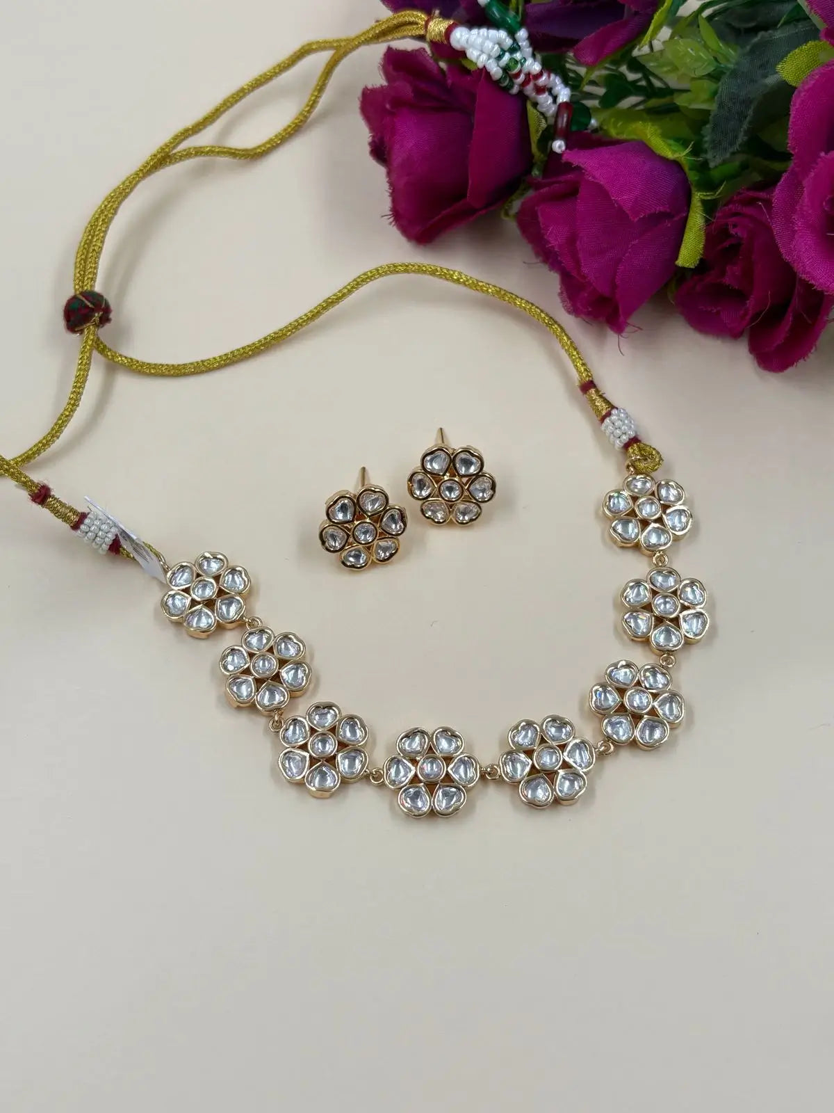 Floral Kundan Choker Necklace Set | Simple Choker Set For Women