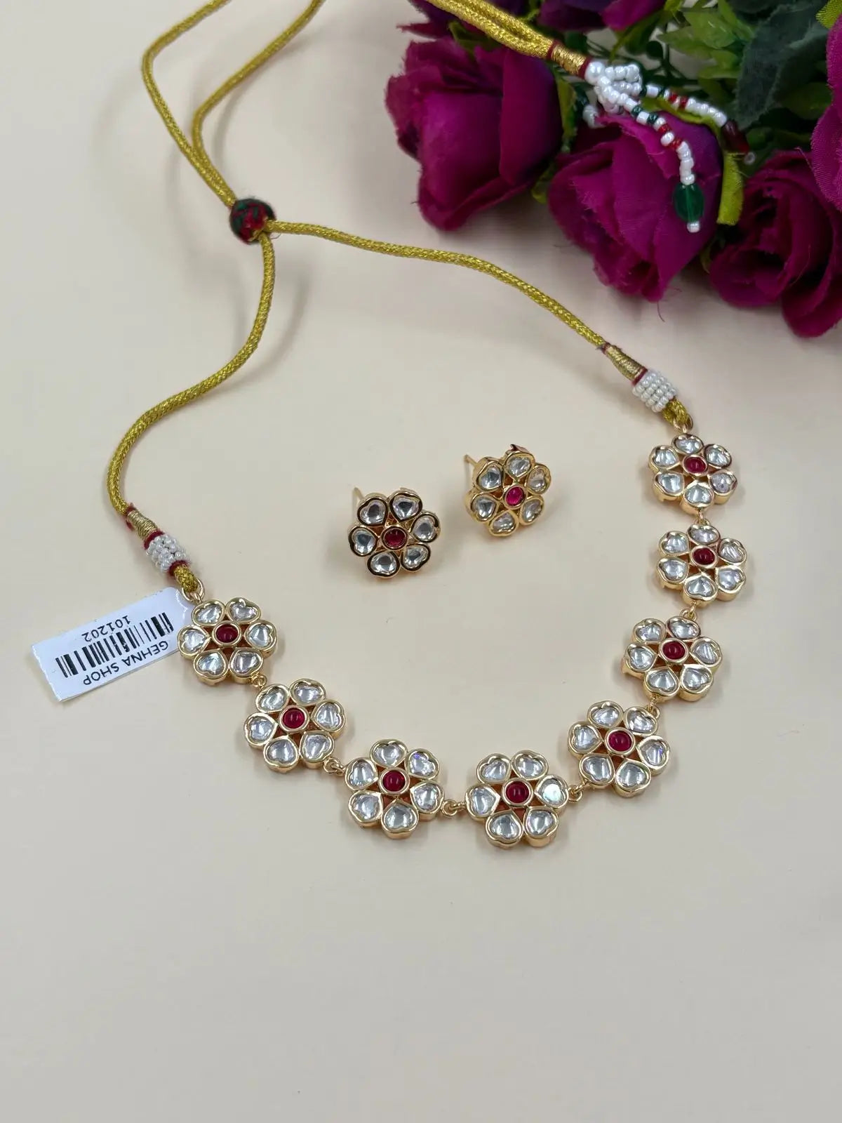 Floral Kundan Choker Necklace Set | Simple Choker Set For Women