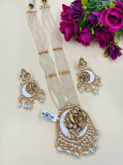 Gold Plated Lord Ganesh Long Temple Jewelry Set | South Indian Temple Jewellery For Weddings