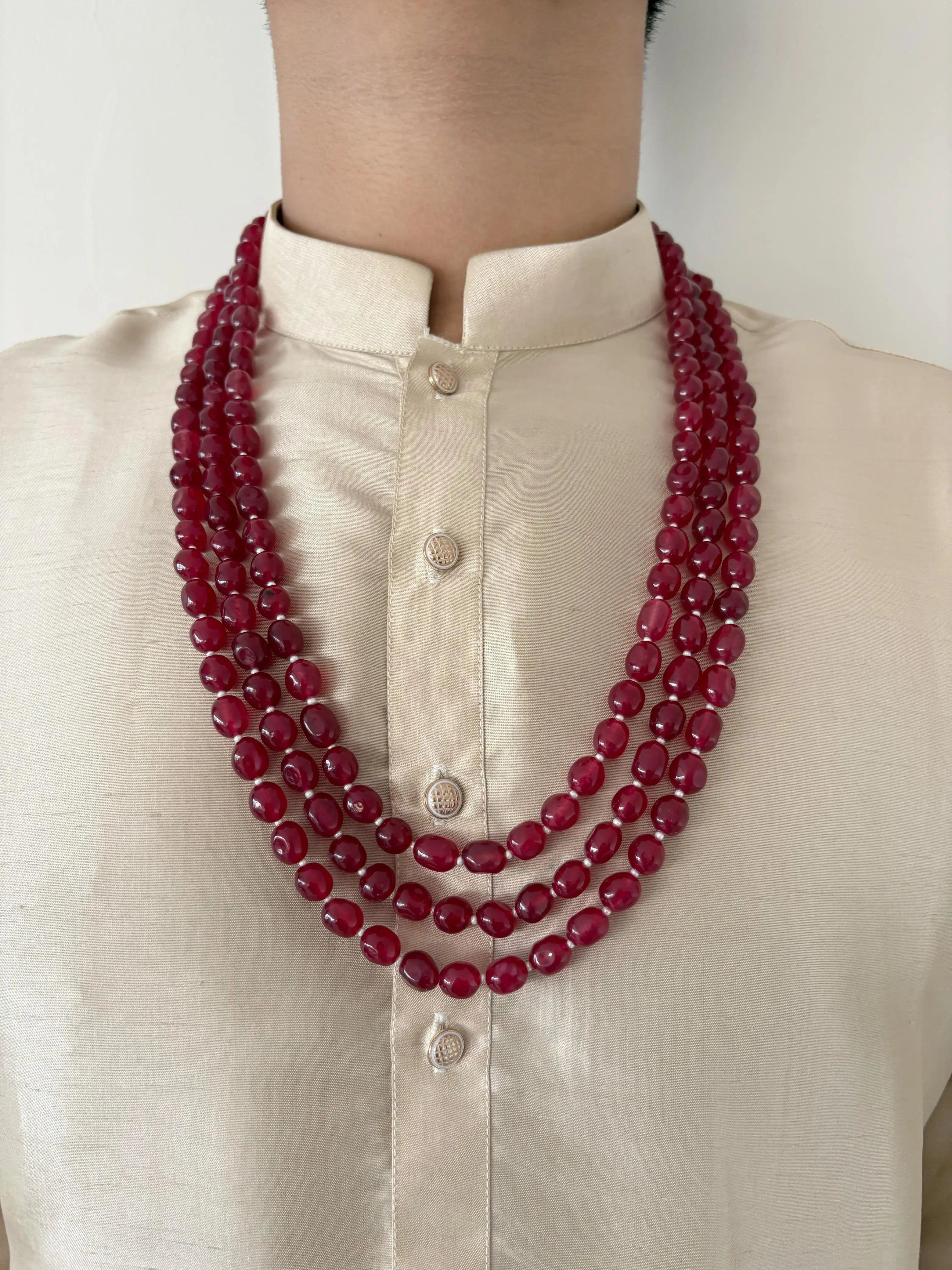 Unisex Semi Precious Gemstone Long Layered Beaded Necklace - Beads Necklace For Grooms And Women