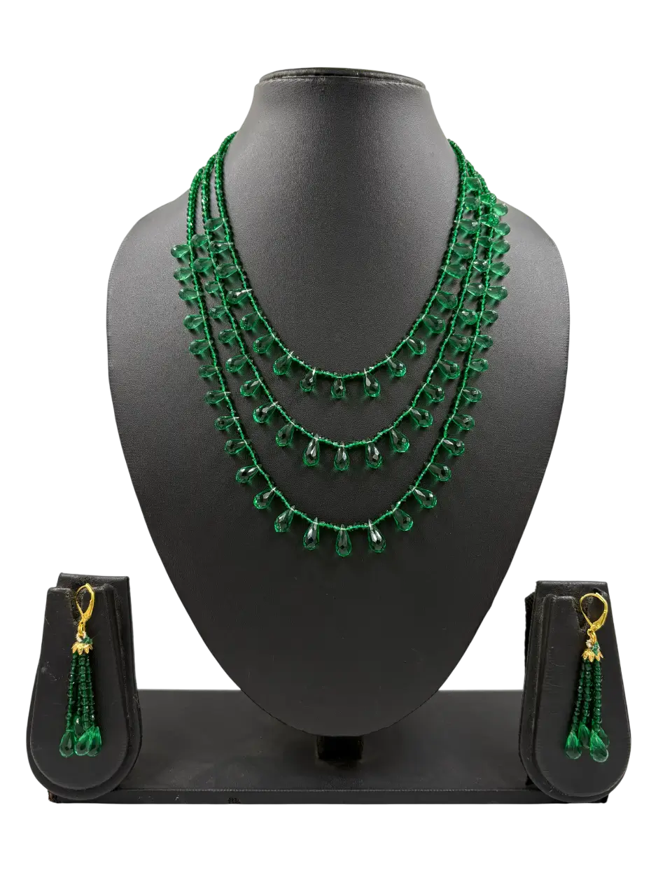 Beautiful Handcrafted Layered Green Teardrop Hydro Beads Necklace With Earrings For Women