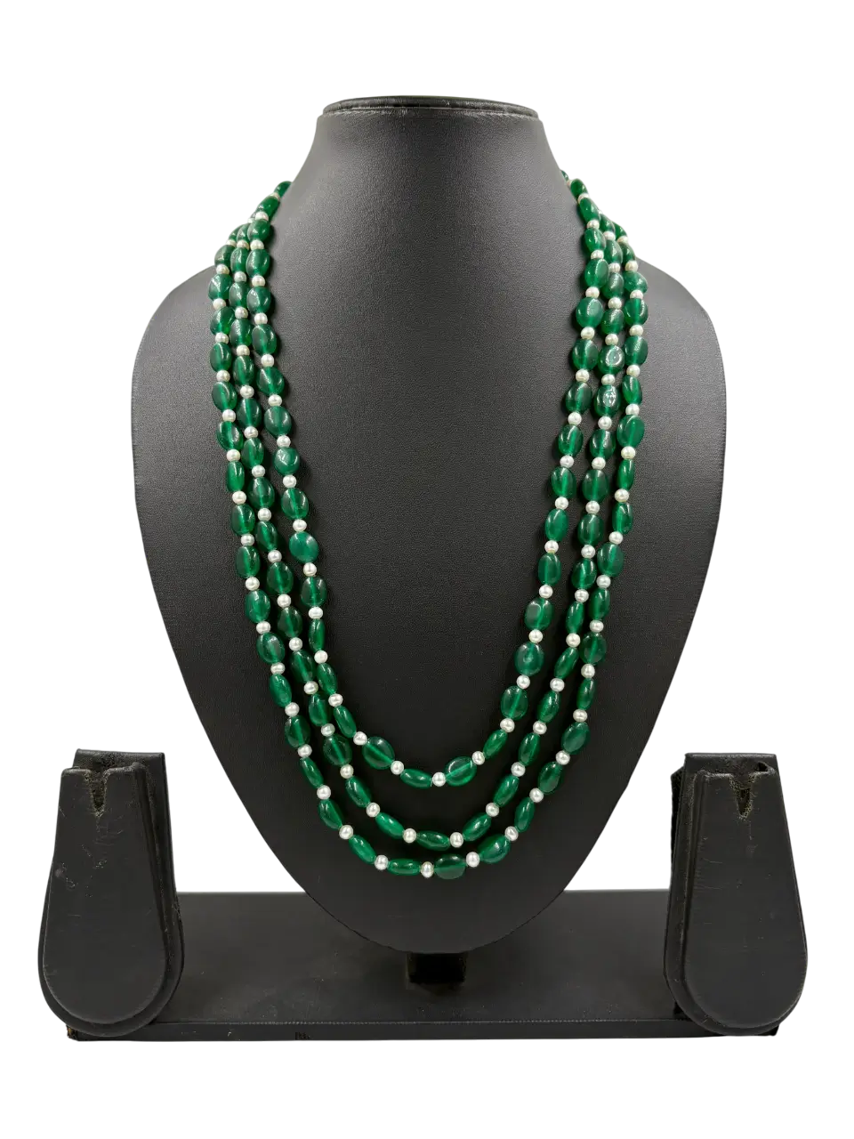 Original Pearls And Green Jade Beads Necklace - Perfect For Saree And Sherwani Wear