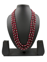 Semi Precious Red Jade & Real Pearls Beaded Necklace - Perfect For Saree And Sherwani Wear