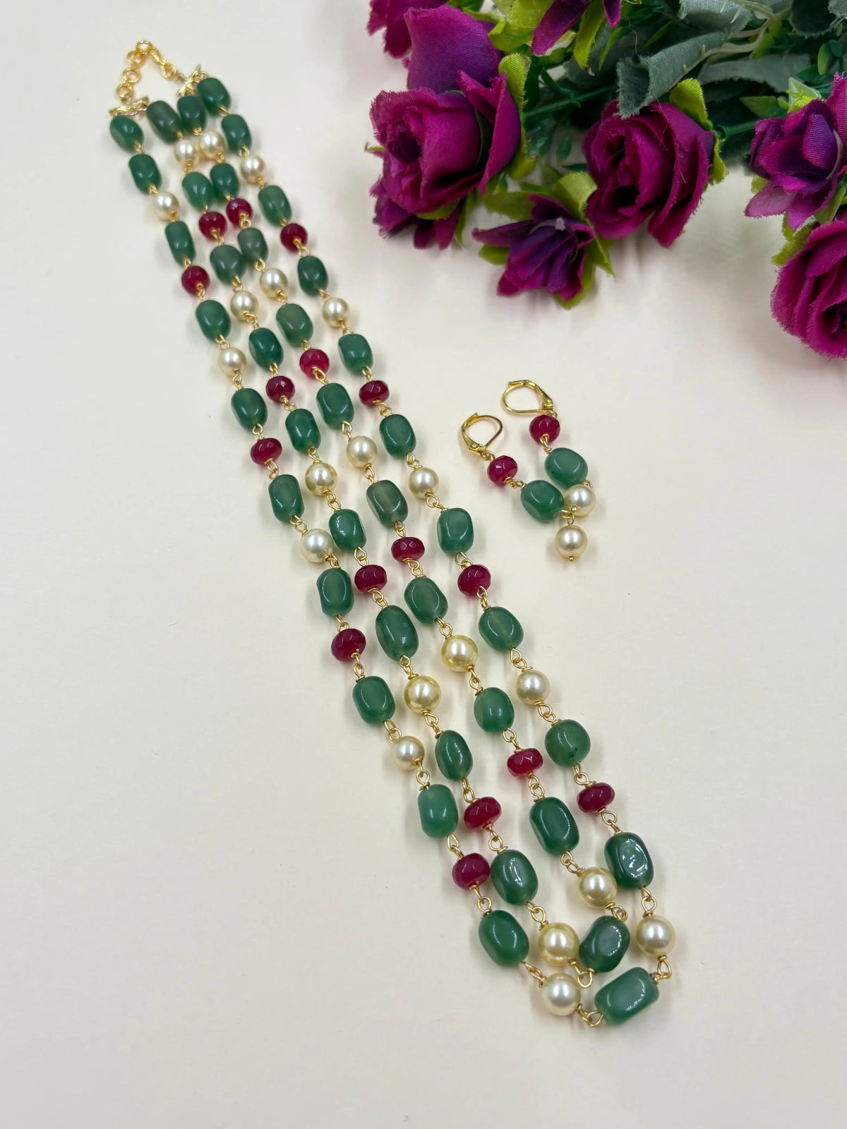 Semi Precious Long Multicolor Jade Beads Necklace For Women - Traditional And Ethnic Wear Green Jade beads jewelry 