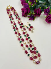 Semi Precious Long Multicolor Jade Beads Necklace For Women - Traditional And Ethnic Wear Red Jade beads jewelry 