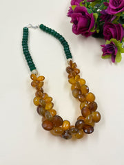 Exquisite Handmade Natural Faceted Carnelian Almond Shape Beaded Necklace Set - Perfect Indo Western Wear 