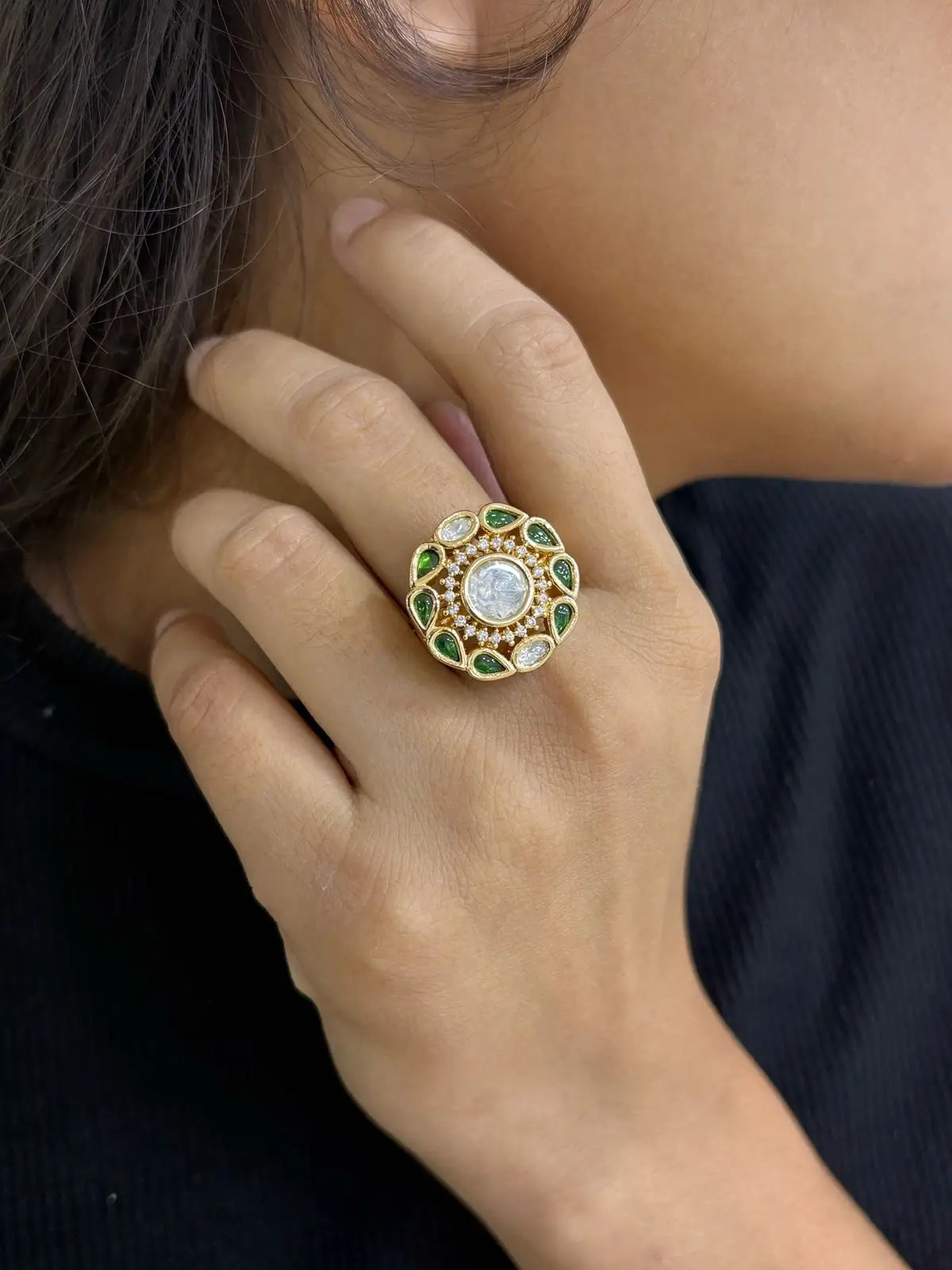 Traditional Adjustable Kundan Finger Ring For Women | Party Wear Finger Rings