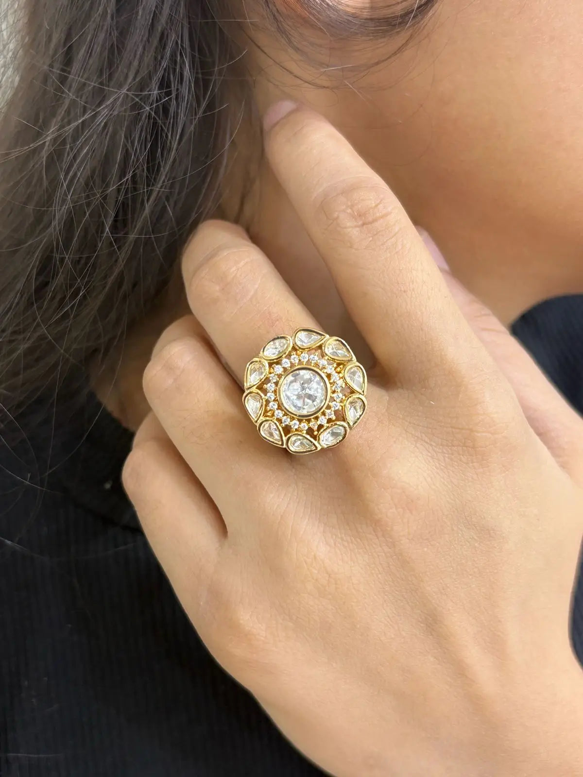 Traditional Adjustable Kundan Finger Ring For Women | Party Wear Finger Rings