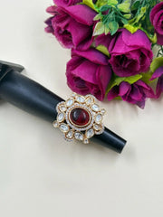 Rose Gold Finish Big Size Kundan Finger Ring For Women - Wedding And Festive Wear Rings