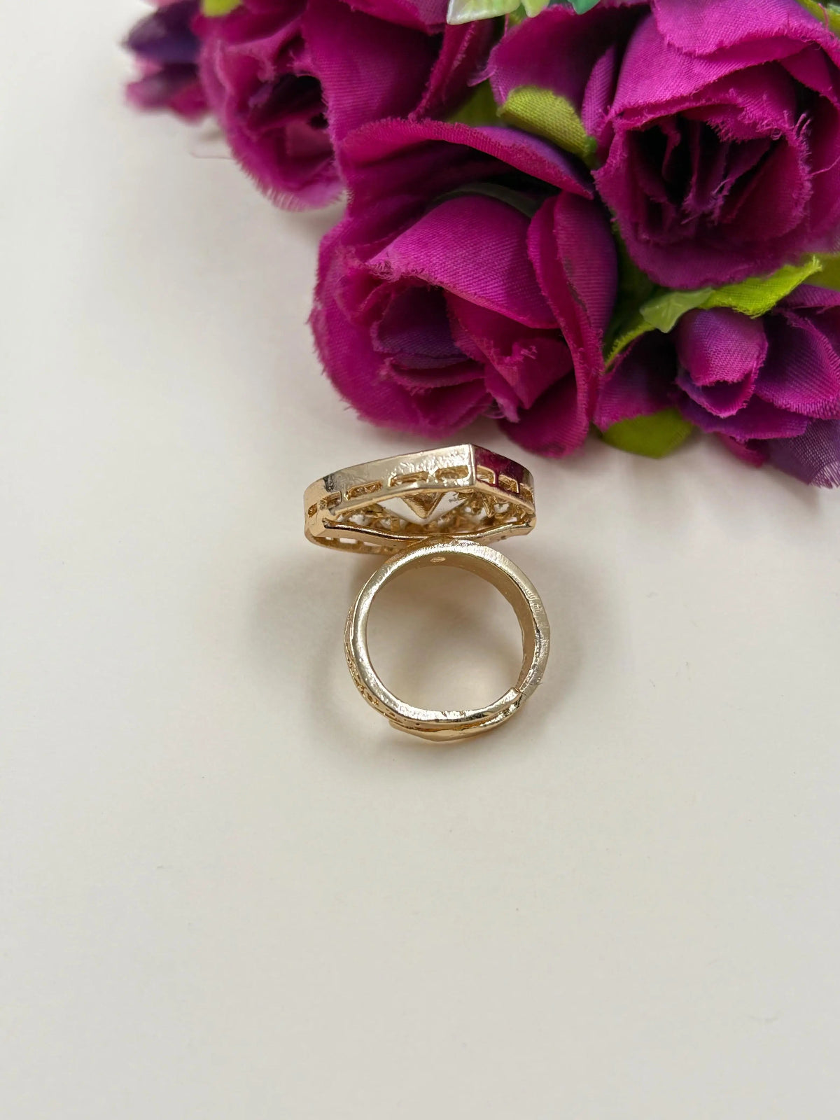 Elegant Adjustable Polki Kundan Finger Ring For Ladies - Wedding And Party Wear 