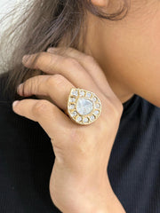 Elegant Adjustable Polki Kundan Finger Ring For Ladies - Wedding And Party Wear 