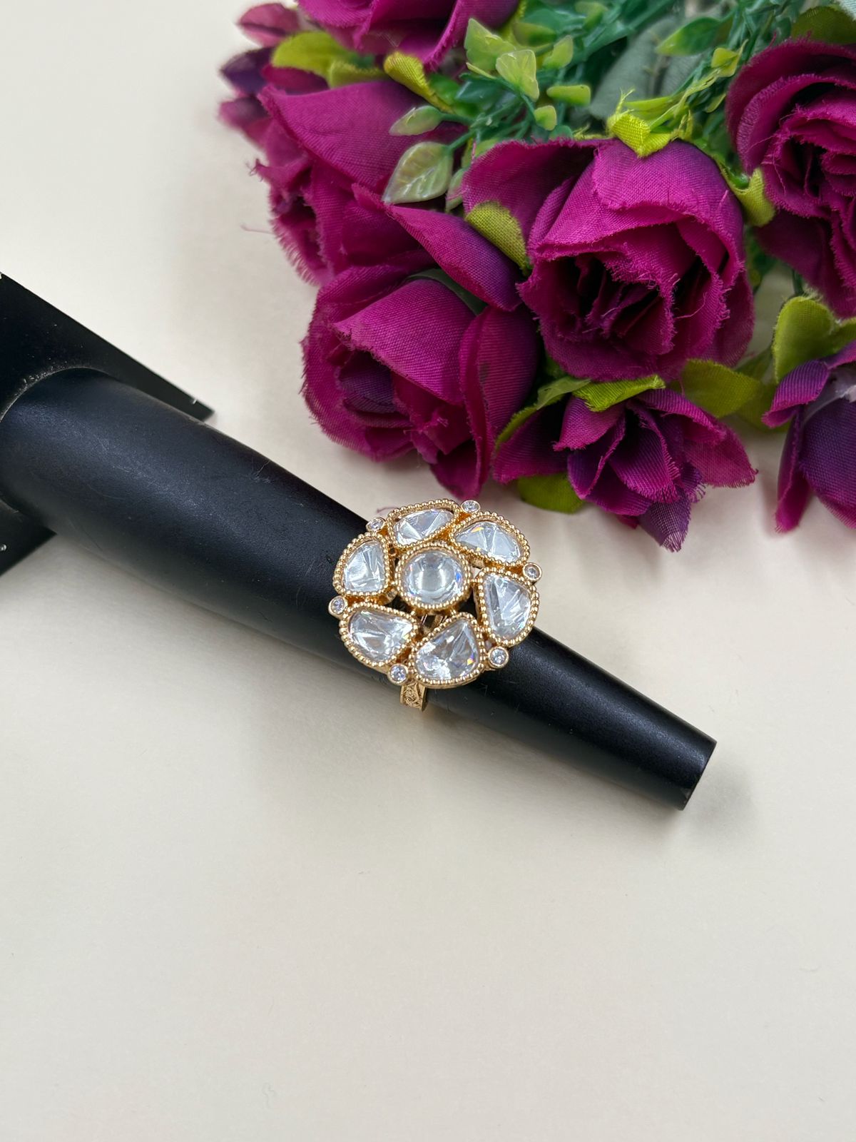 Royal Kundan Statement Ring For Weddings And Parties - Cocktail Kundan Finger Rings