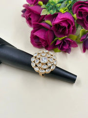 Elegant Adjustable Big Size Statement Kundan Ring - Wedding And Party Wear 