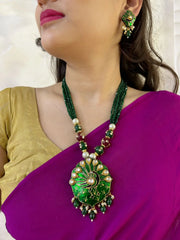 Traditional Peacock Design Necklace Set With green Meenakari 