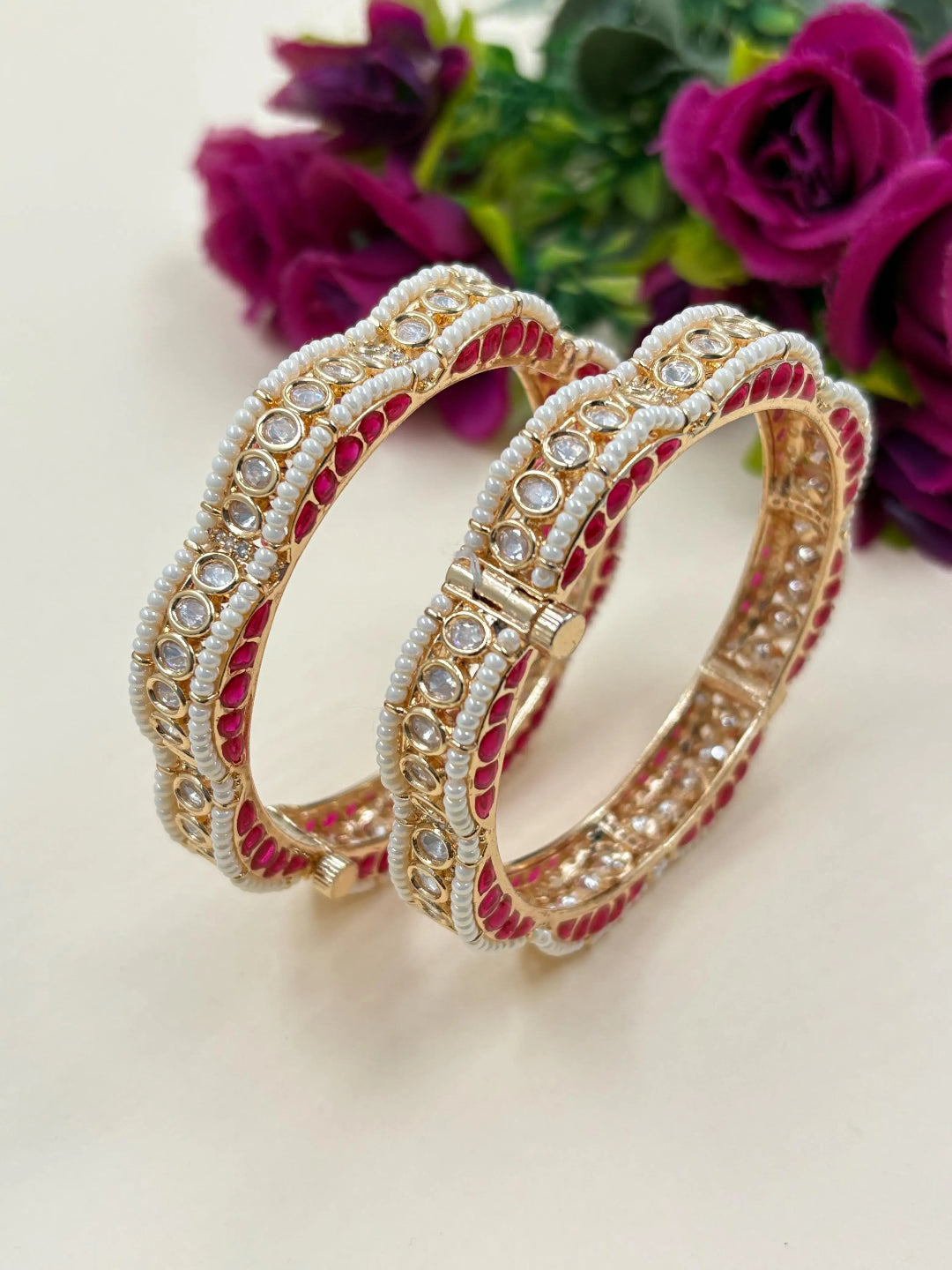 Elegant Gold Plated Polki Kundan Bangles For Women - Wedding & Festive Wear Bangles 