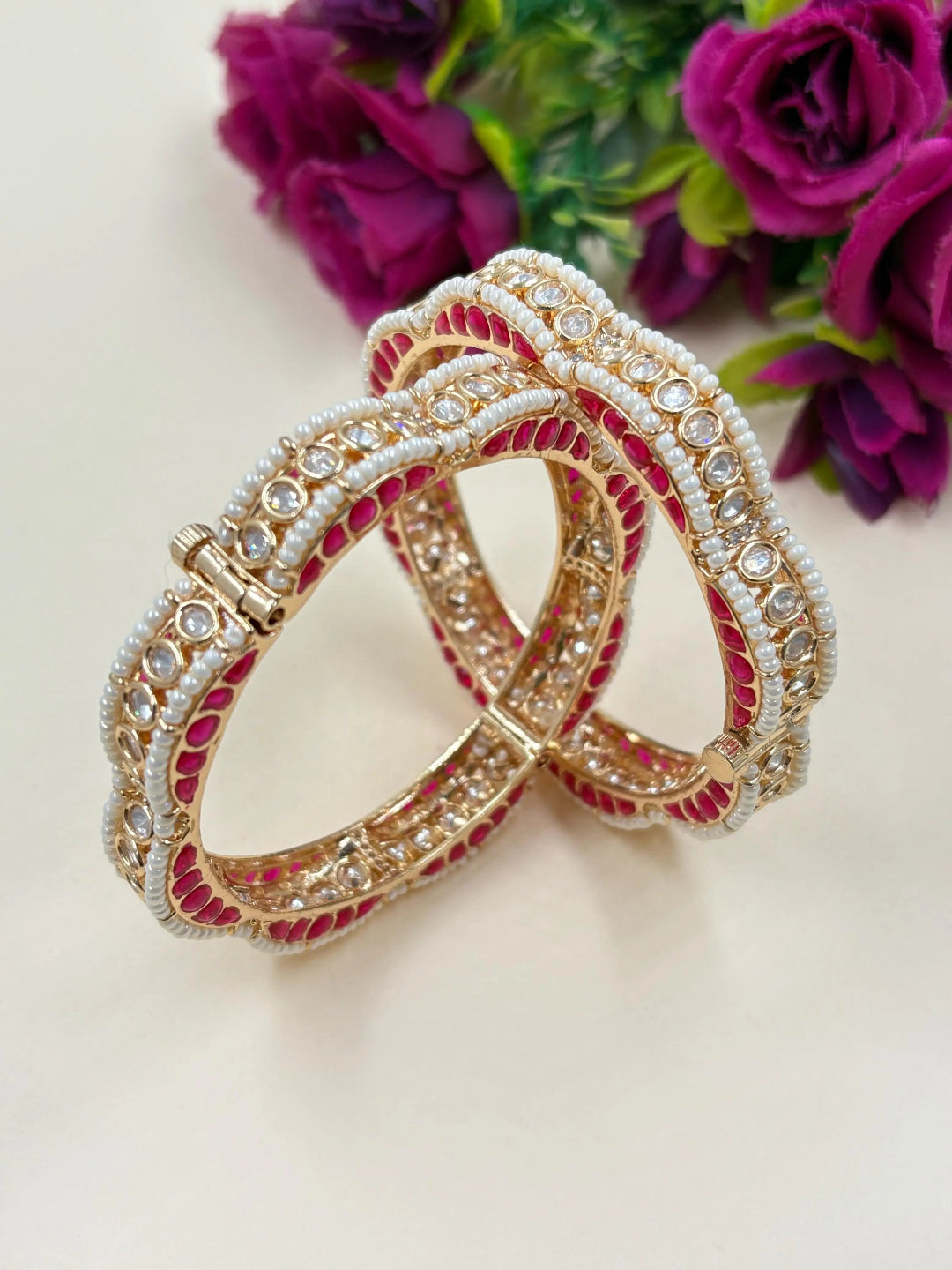 Elegant Gold Plated Polki Kundan Bangles For Women - Wedding & Festive Wear Bangles 