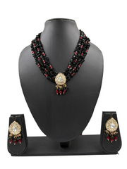 Handcrafted Beaded Kundan Black Necklace Set for Women - Statement Black Necklace
