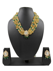Classy Yellow Citrine Gemstone Beads And Kundan Necklace Set for Women