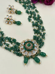 Classy Green Jade Gemstone Necklace Set for Womem