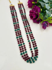 Triple Layered Maroon Onyx Beaded Necklace Set for Wome