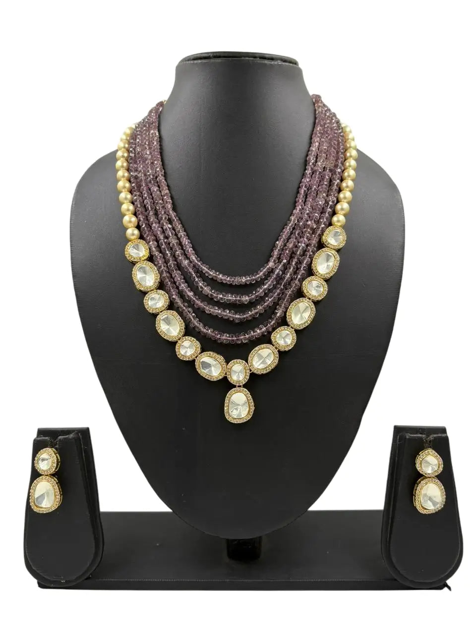 Layered Purple Amethyst Kundan Necklace Set - Partywear Jewellery