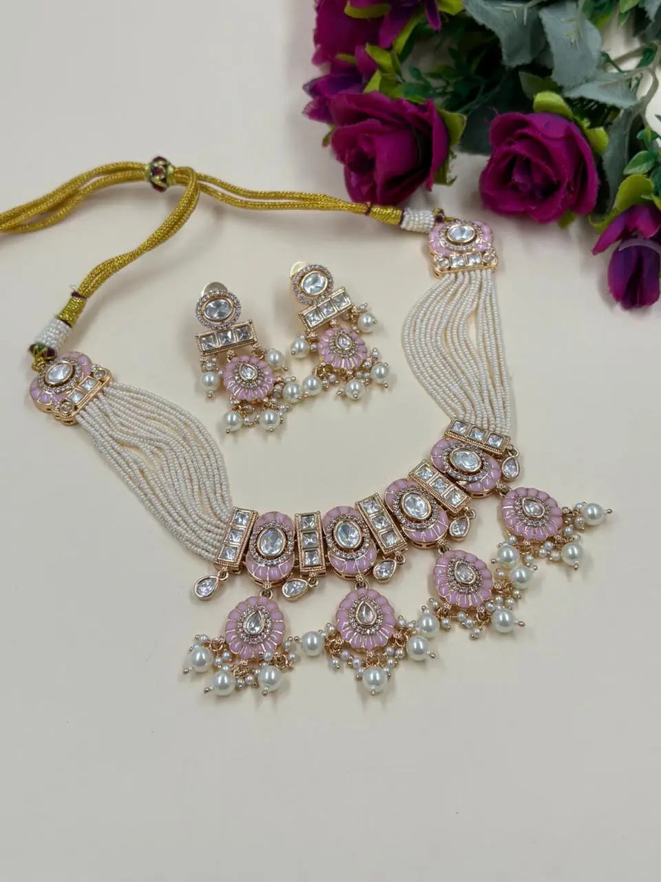 Kundan & Pearl Choker Necklace Set – Wedding Jewelry