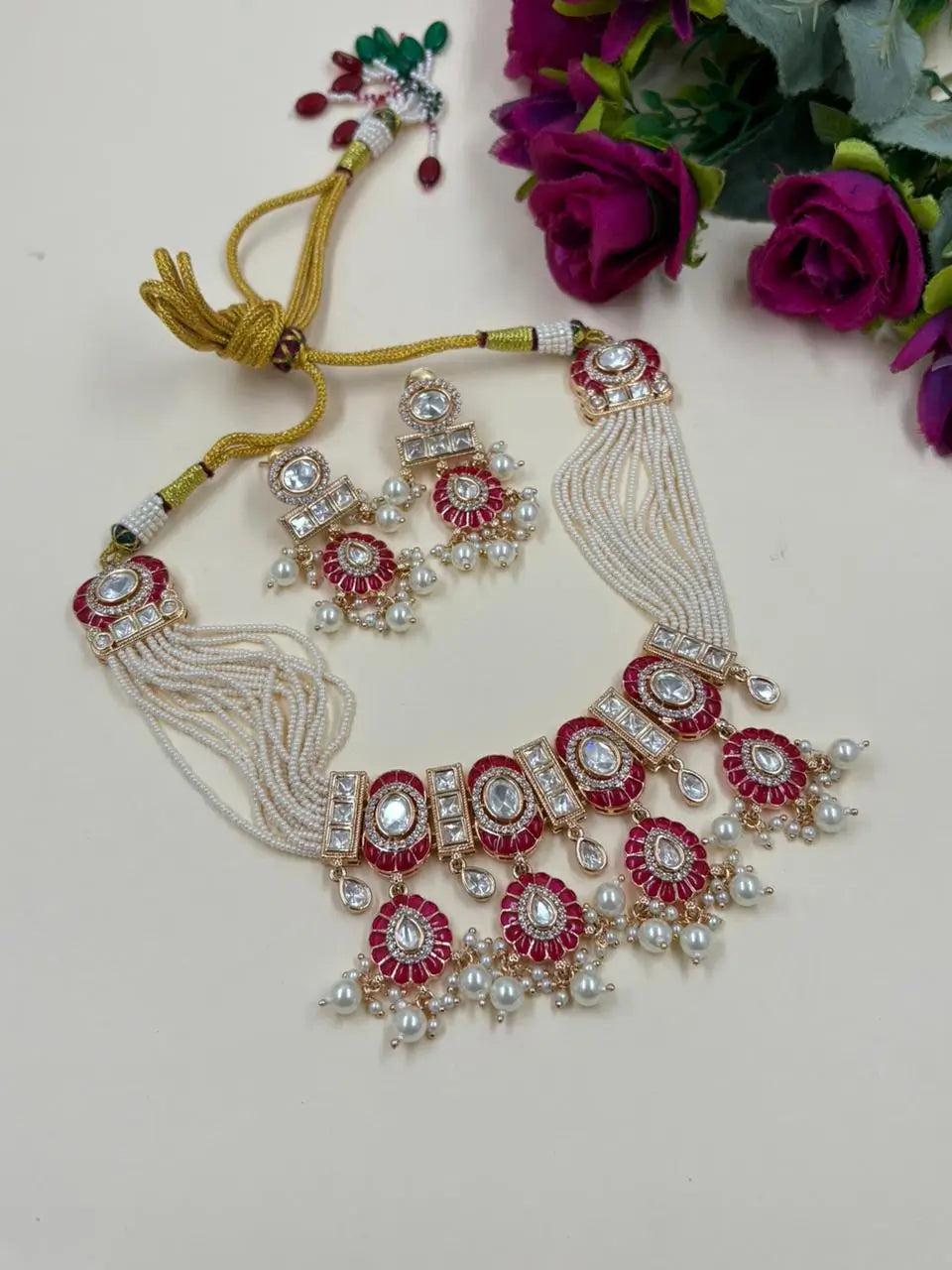Kundan & Pearl Choker Necklace Set – Wedding Jewelry